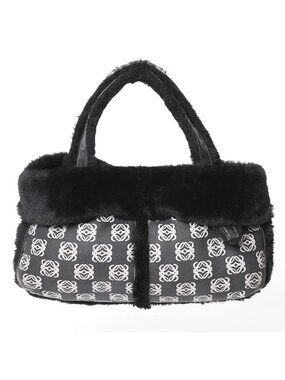 Loewe Handbag Anagram Black Shearling Leather Silver